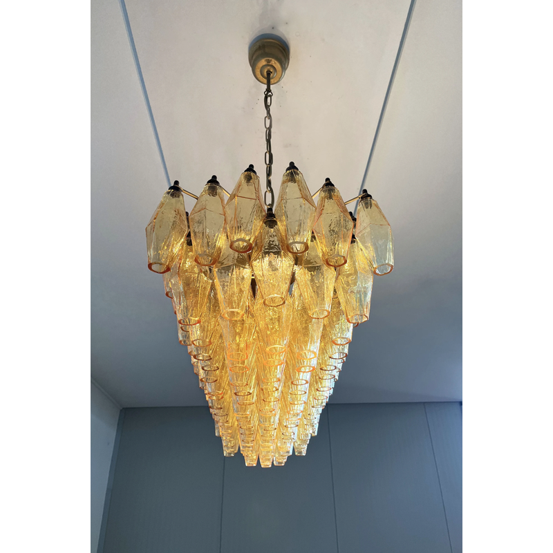 Lampadario vintage Poliedri in vetro ambra di Murano di Carlo Scarpa