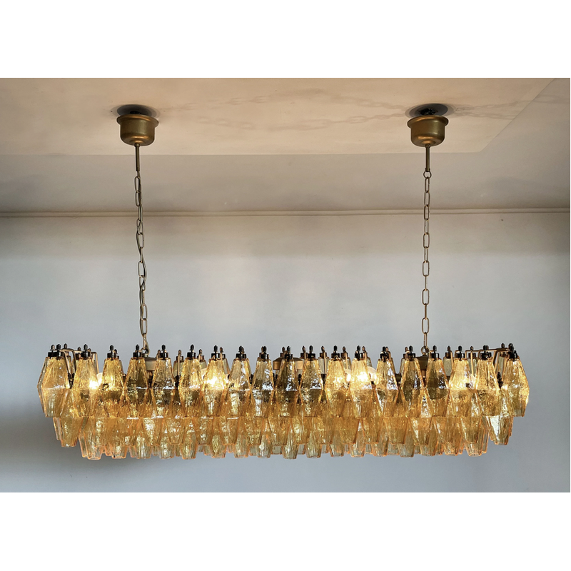 Lampadario vintage Poliedri in vetro ambra di Murano di Carlo Scarpa