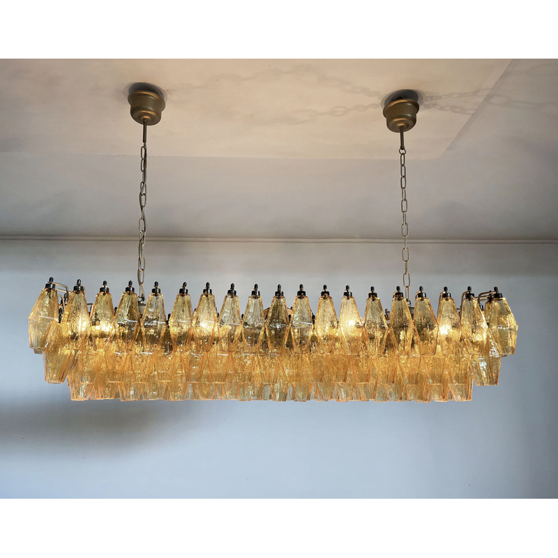 Lámpara de araña Poliedri vintage de cristal de Murano ámbar de Carlo Scarpa