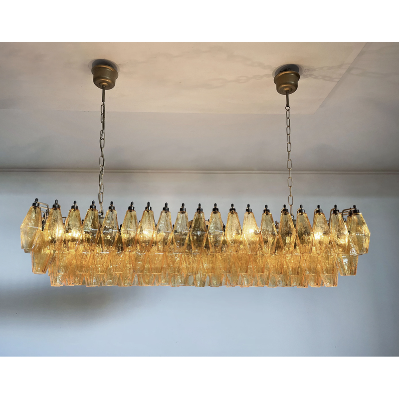 Vintage Poliedri chandelier in Murano amber glass by Carlo Scarpa