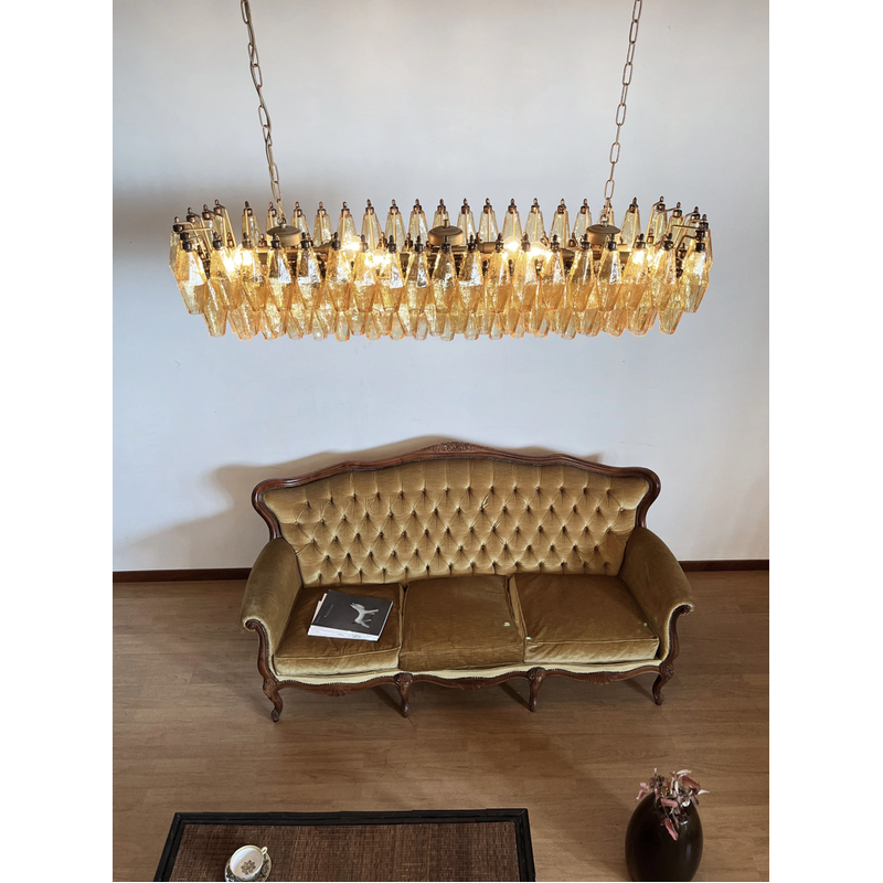 Lustre vintage Poliedri en verre ambré de Murano par Carlo Scarpa