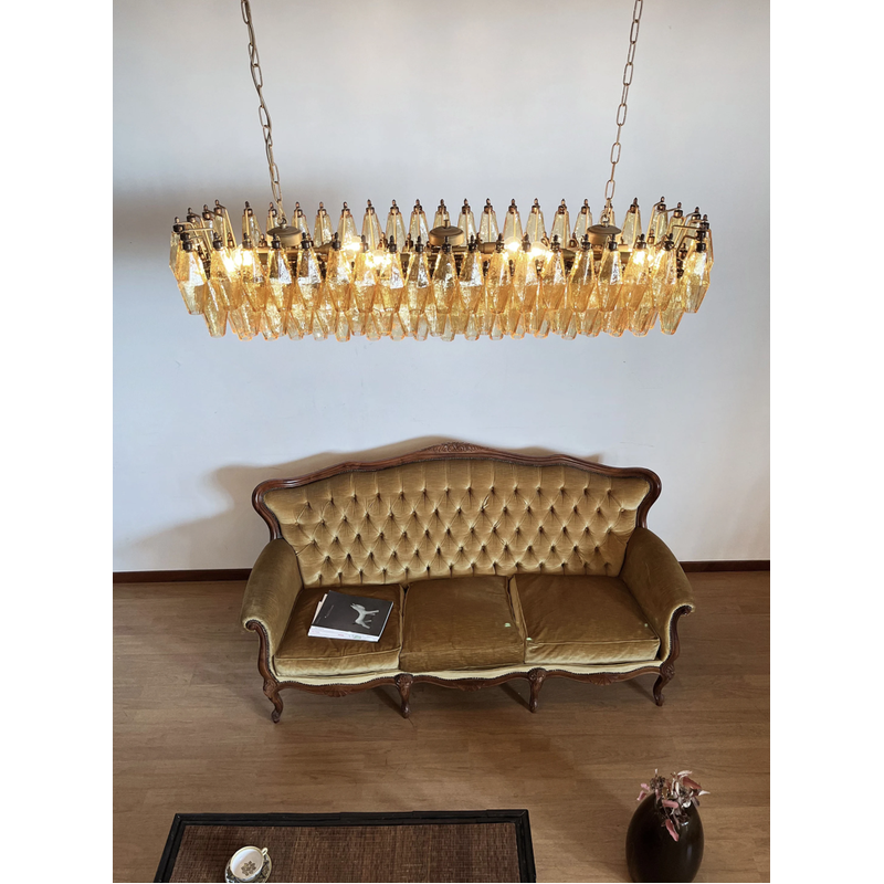 Vintage Poliedri chandelier in Murano amber glass by Carlo Scarpa