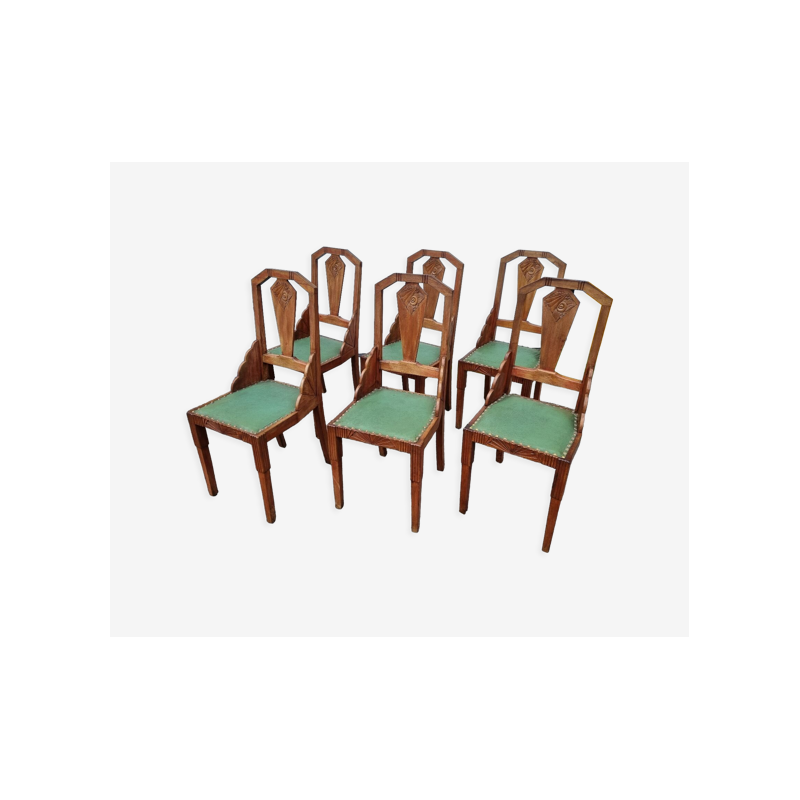 Set of 6 vintage Art Nouveau chairs in wood and skai, 1910
