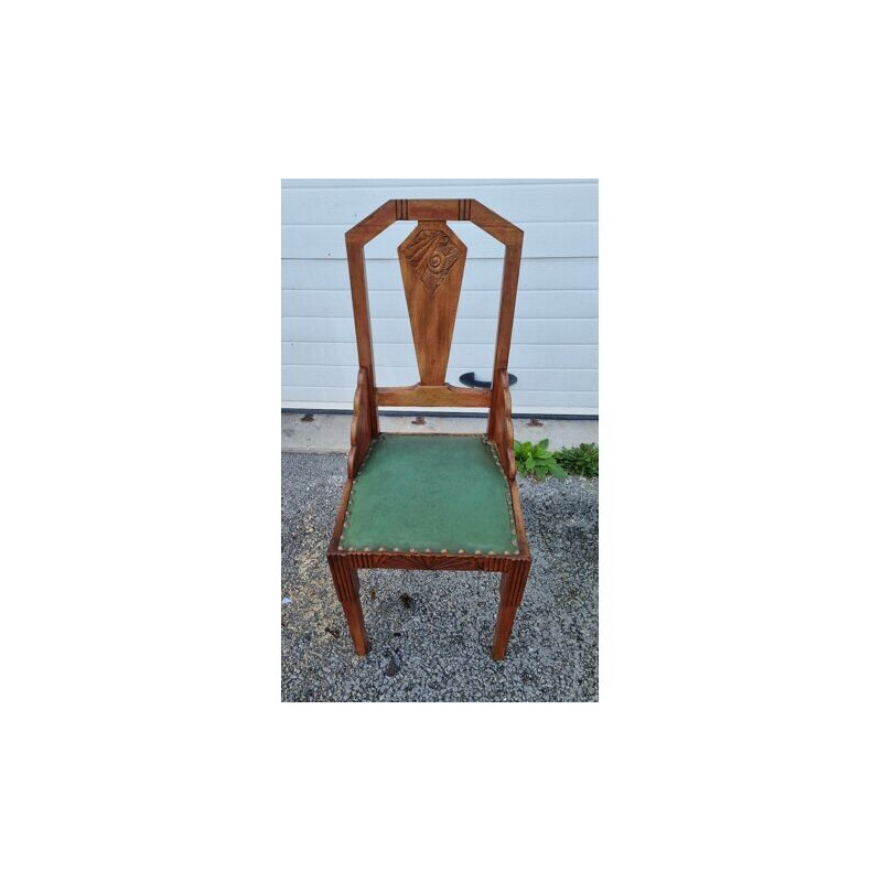 Set of 6 vintage Art Nouveau chairs in wood and skai, 1910