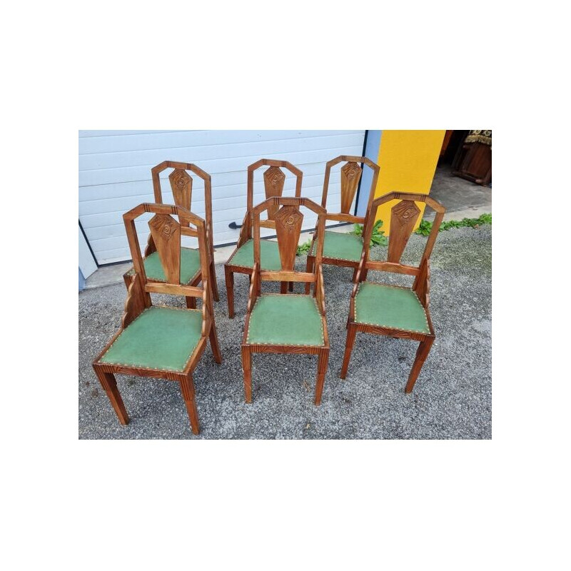 Set of 6 vintage Art Nouveau chairs in wood and skai, 1910