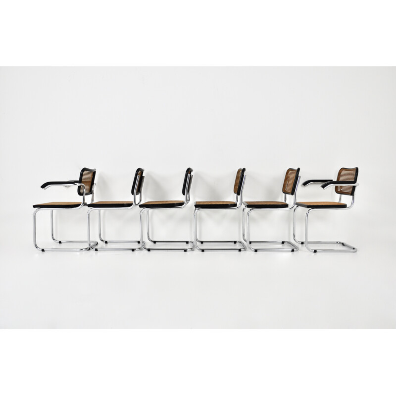 Set of 6 vintage chairs in metal, wood and rattan by Marcel Breuer