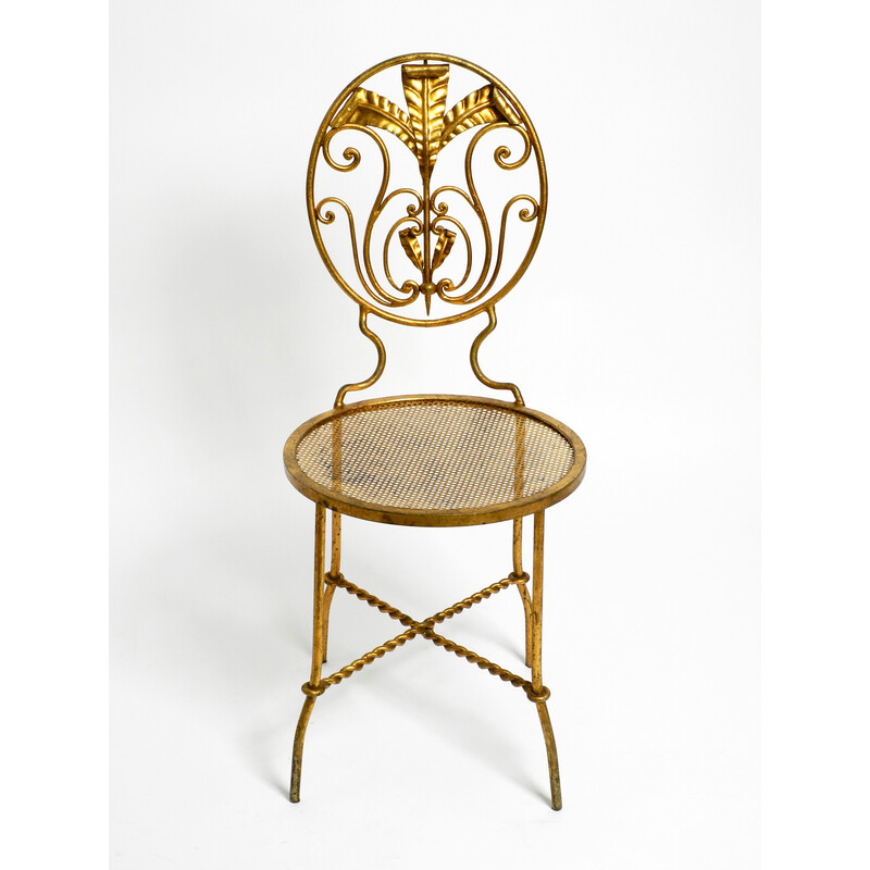 Vintage Italian Regency gold plated wrought iron chair, 1970s