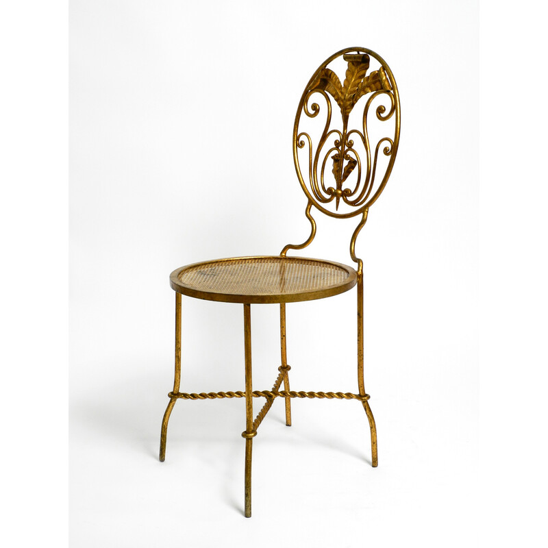 Vintage Italian Regency gold plated wrought iron chair, 1970s