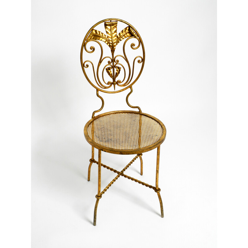 Chaise vintage italienne Regency en fer forgé plaqué or, 1970