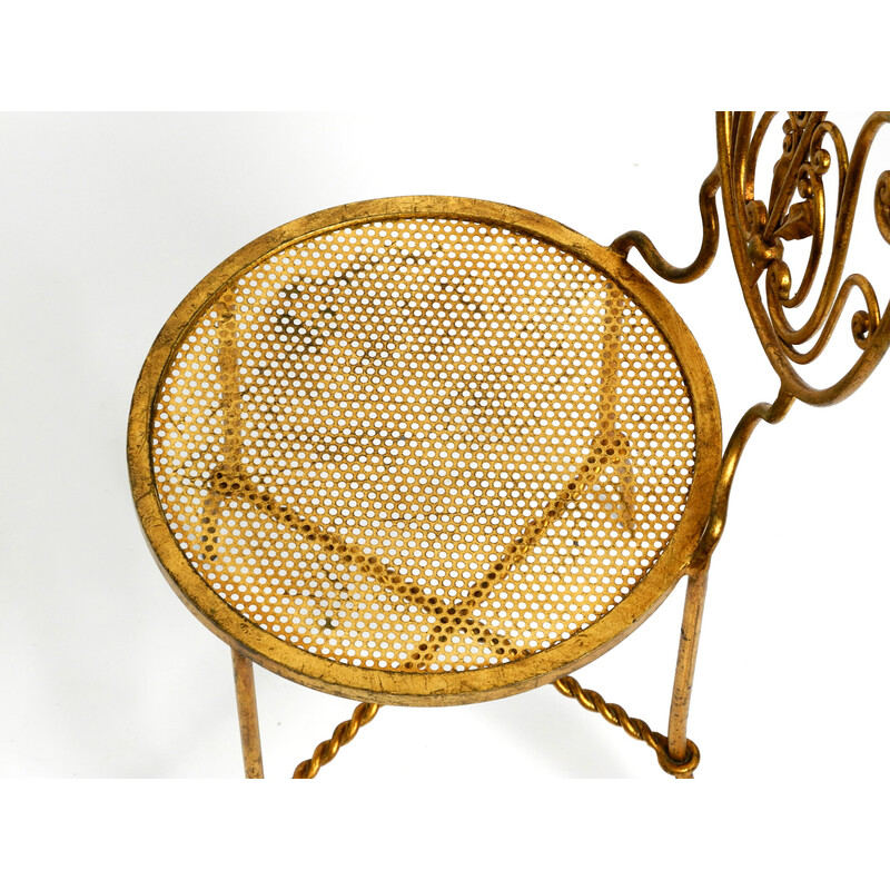 Vintage Italian Regency gold plated wrought iron chair, 1970s
