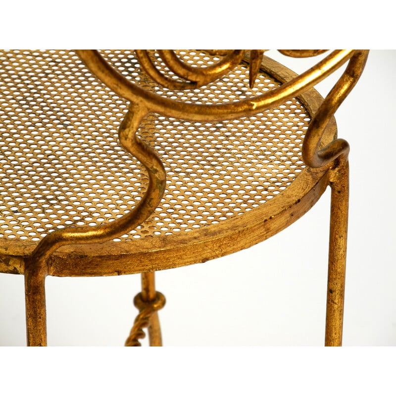 Vintage Italian Regency gold plated wrought iron chair, 1970s