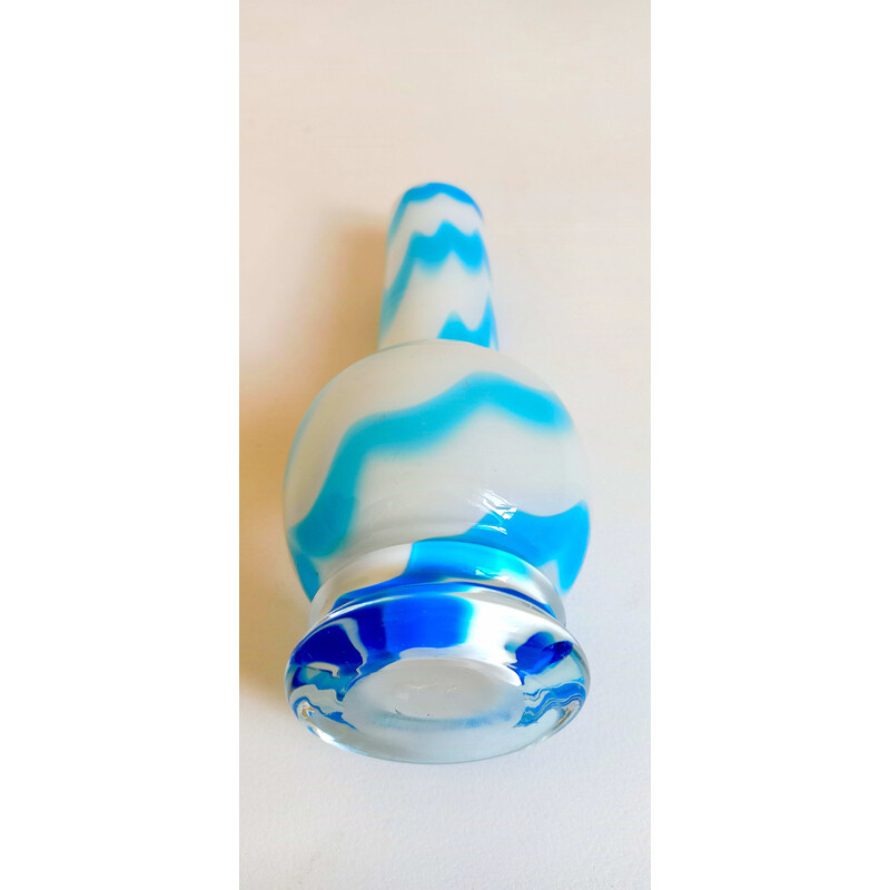 Vintage white and sky blue Murano glass vase by Carlo Moretti, 1970