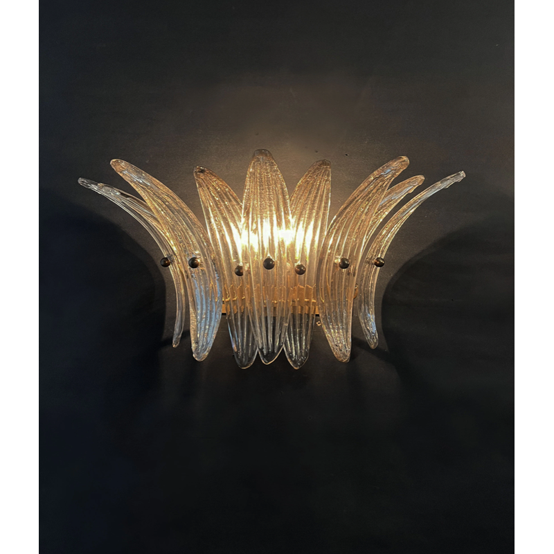 Pair of vintage Italian wall lamps in smoked Murano glass