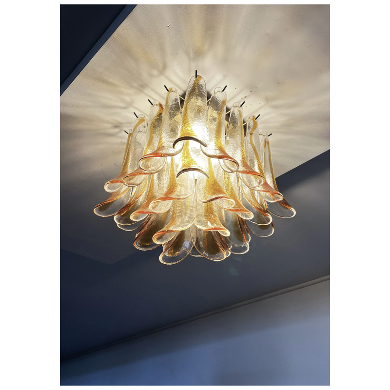 Lampada da soffitto vintage in vetro di Murano trasparente e ambrato