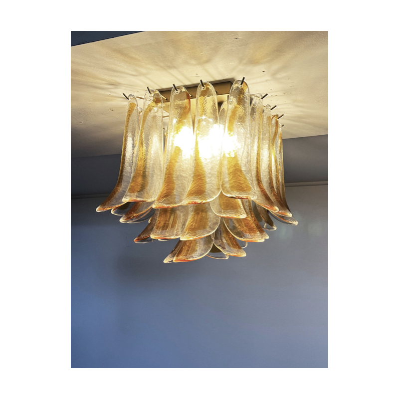 Lampada da soffitto vintage in vetro di Murano trasparente e ambrato