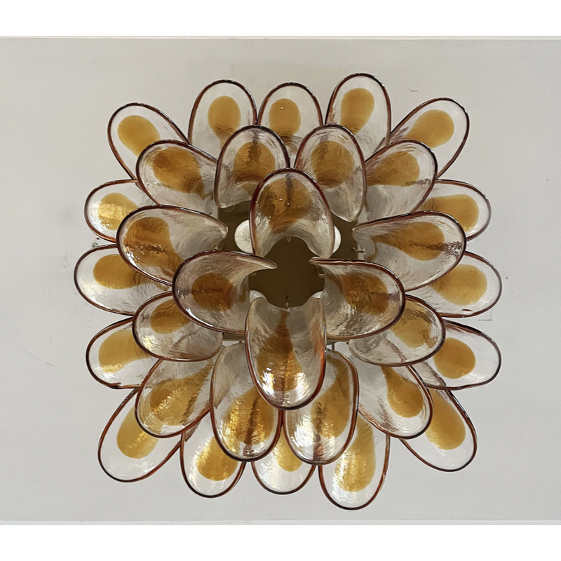 Lampada da soffitto vintage in vetro di Murano trasparente e ambrato
