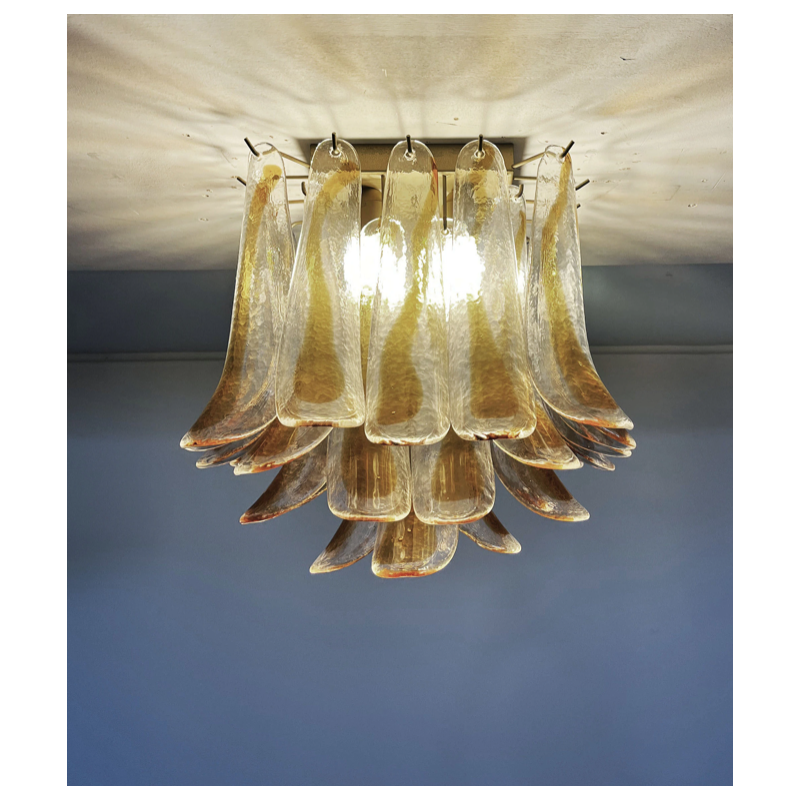 Lampada da soffitto vintage in vetro di Murano trasparente e ambrato
