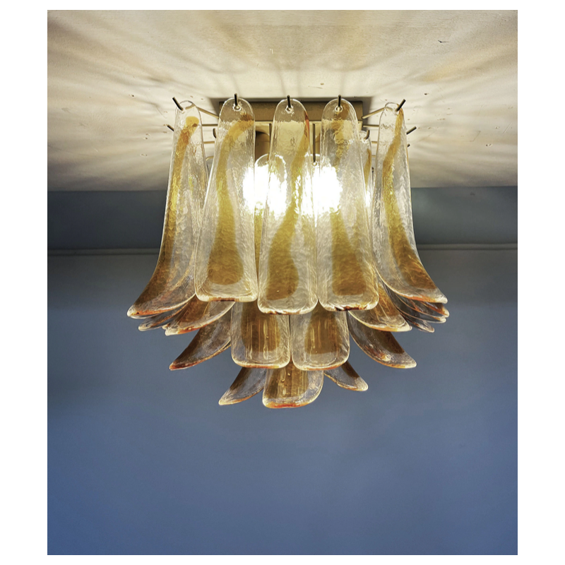 Vintage ceiling lamp in transparent and amber Murano glass