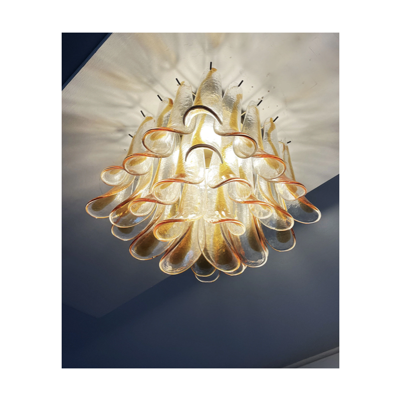 Vintage ceiling lamp in transparent and amber Murano glass