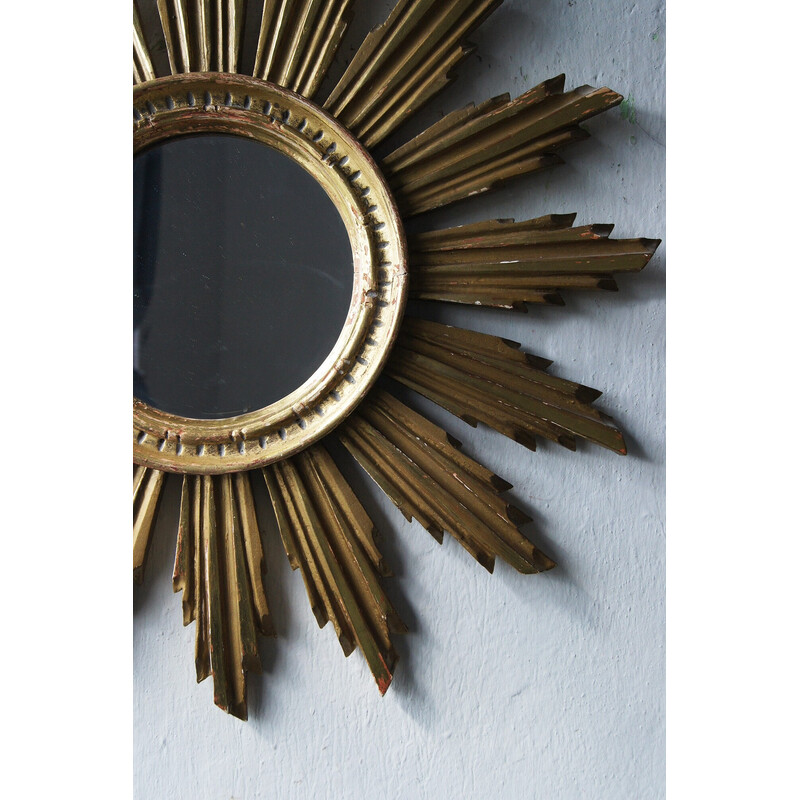 Espelho do sol de meados do século em madeira