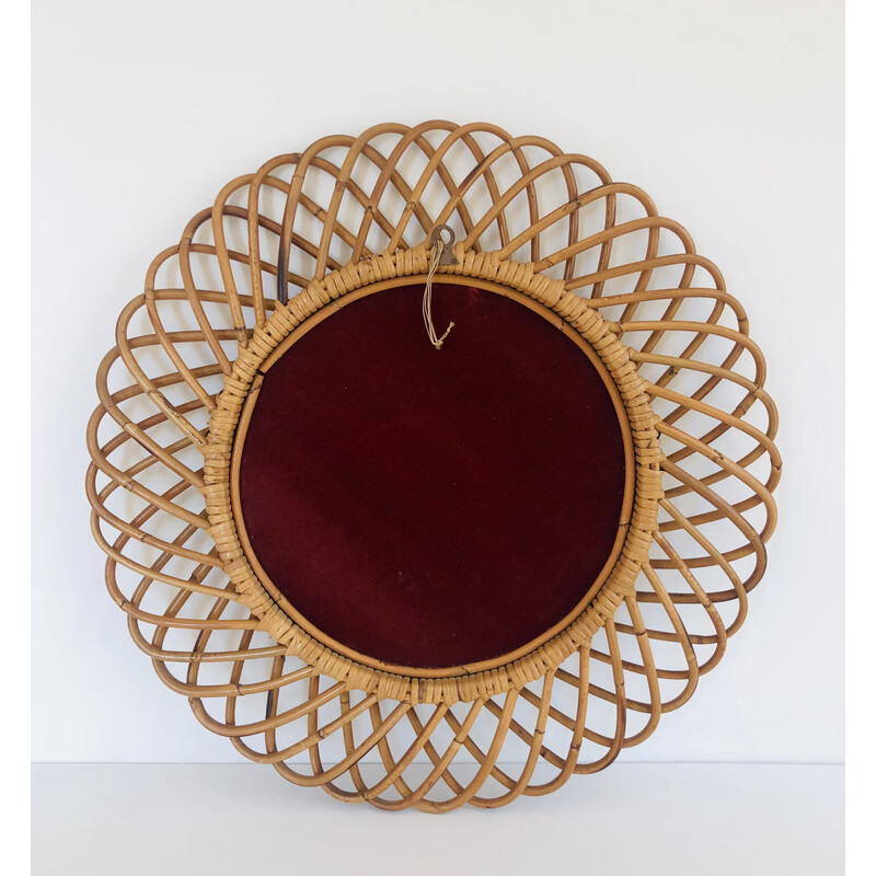 Vintage round mirror in rattan by Franco Albini, Italy 1960