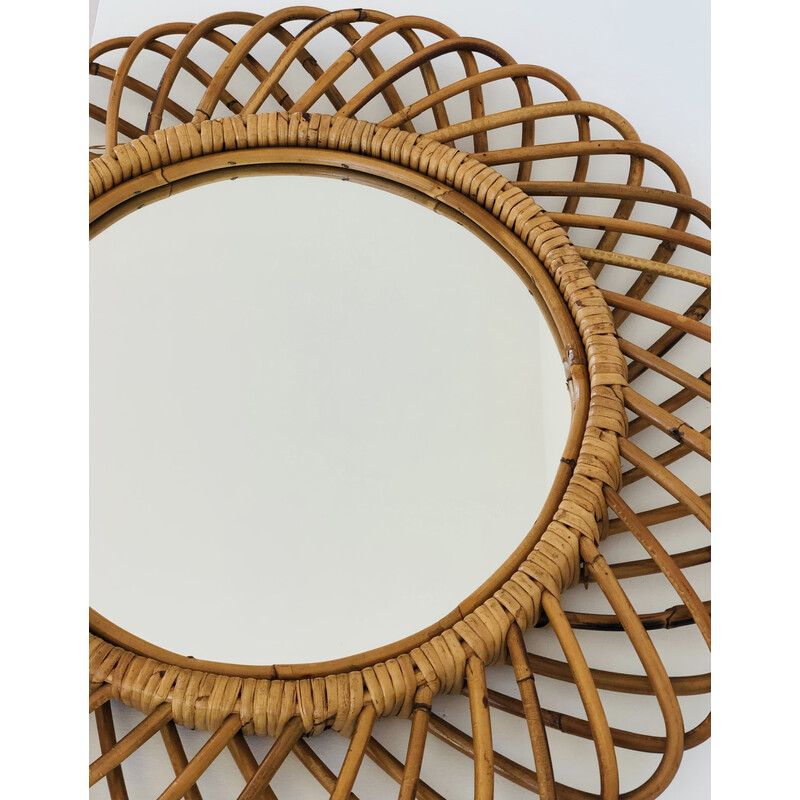 Vintage round mirror in rattan by Franco Albini, Italy 1960