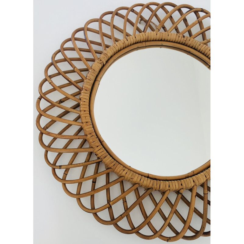 Vintage round mirror in rattan by Franco Albini, Italy 1960