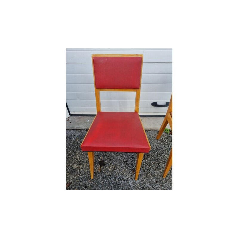 Juego de 4 sillas vintage de madera y skai, 1940-1950