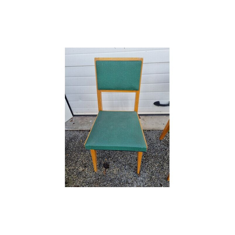 Set of 4 vintage wood and skai chairs, 1940-1950