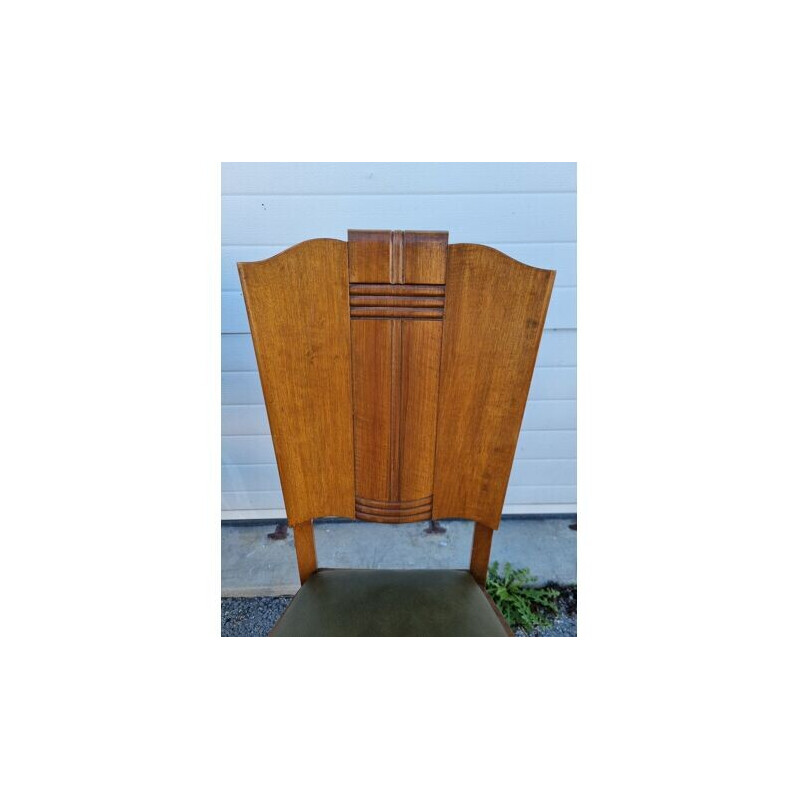 Set of 6 vintage art deco chairs in wood and skai