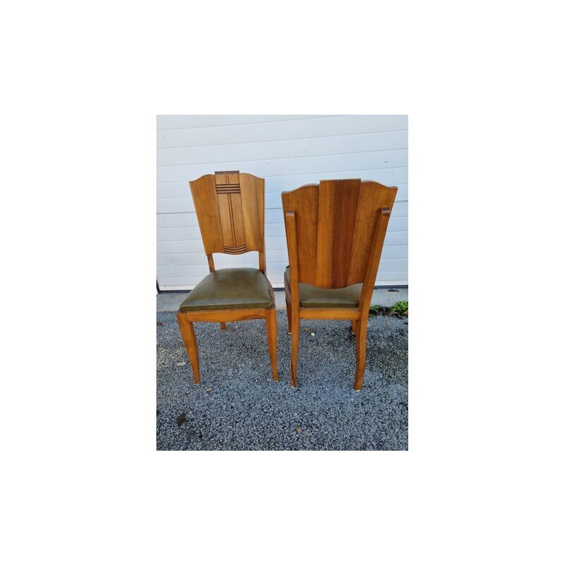 Set of 6 vintage art deco chairs in wood and skai