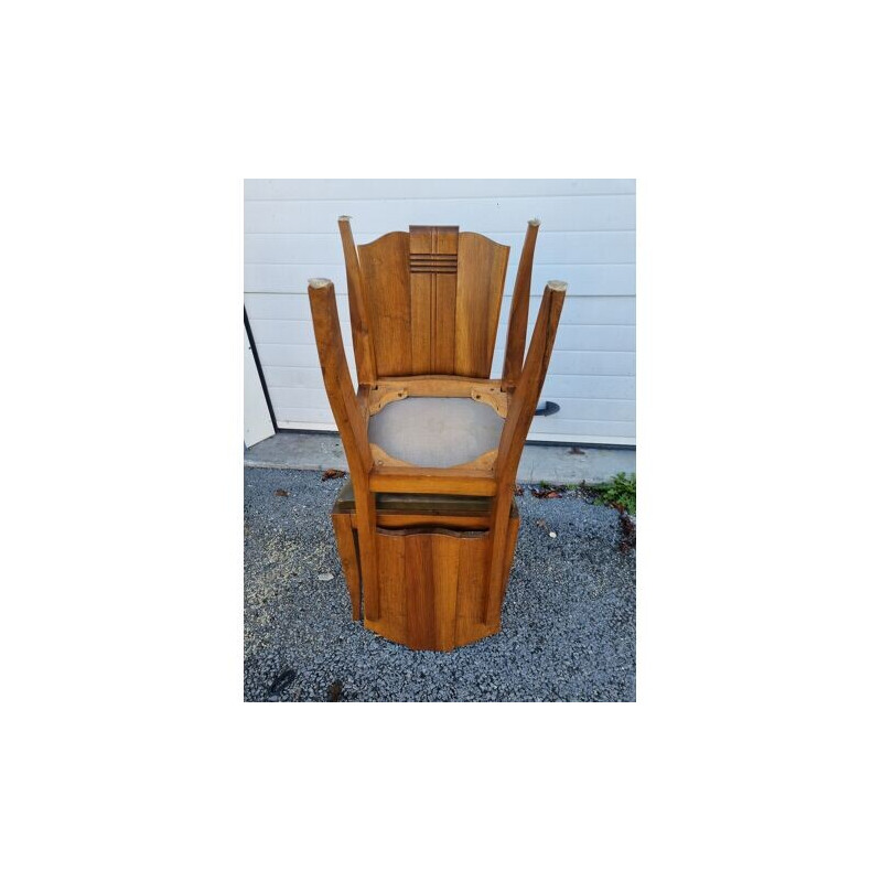 Set of 6 vintage art deco chairs in wood and skai