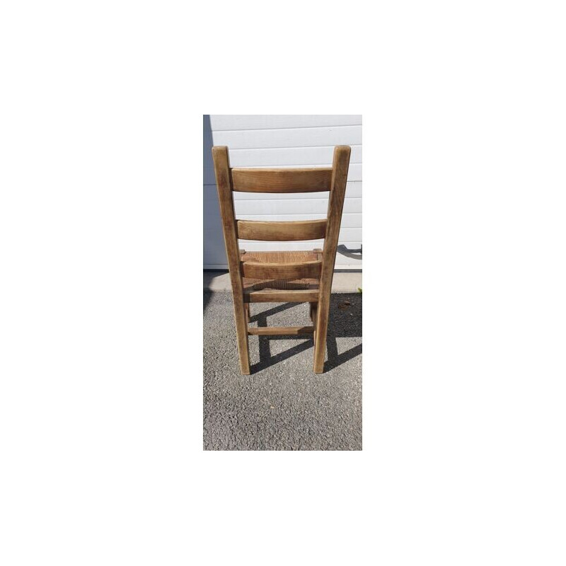 Juego de 4 sillas de paja de madera vintage