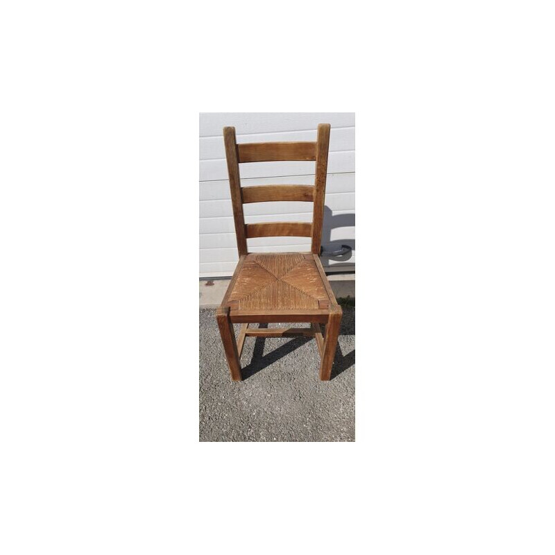 Set van 4 vintage houten rieten stoelen