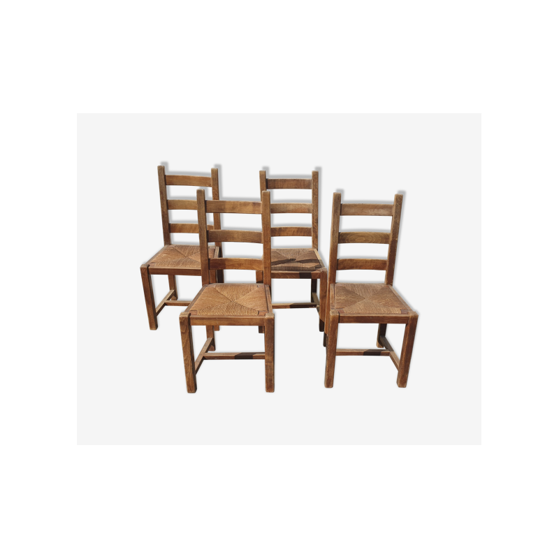 Set van 4 vintage houten rieten stoelen