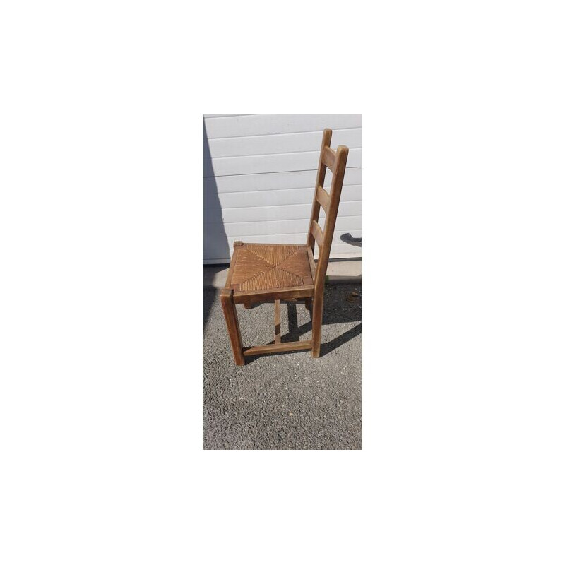 Set of 4 vintage wooden straw chairs