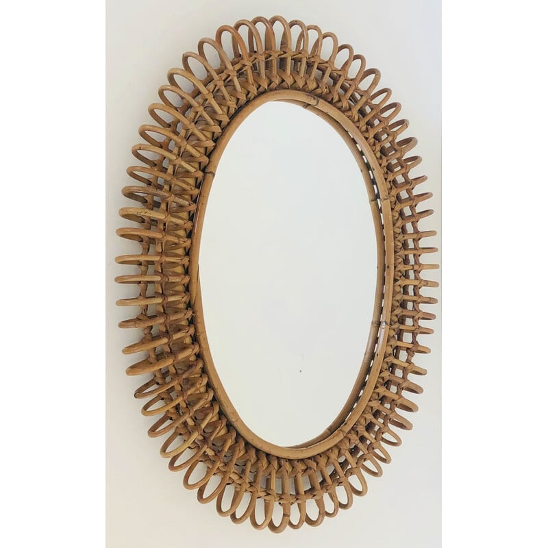 Vintage oval mirror in rattan by Franco Albini, Italy 1950