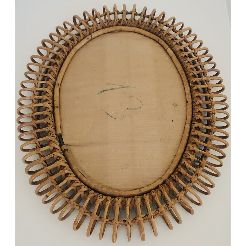 Miroir ovale vintage en rotin de Franco Albini, Italie 1950