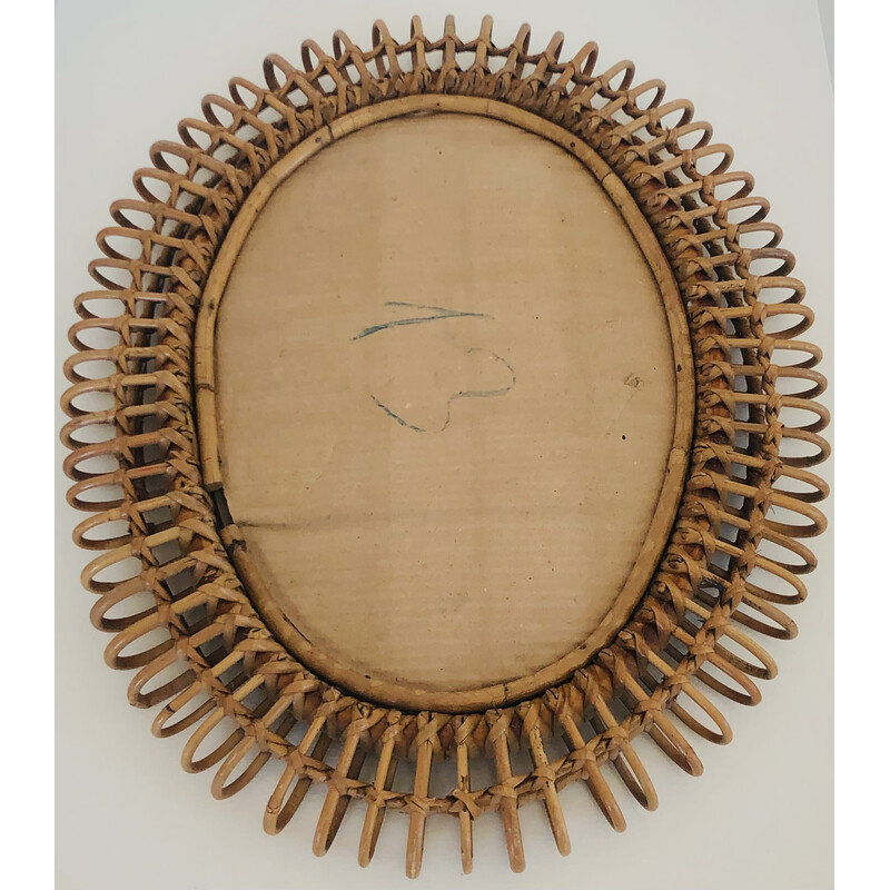 Vintage oval mirror in rattan by Franco Albini, Italy 1950