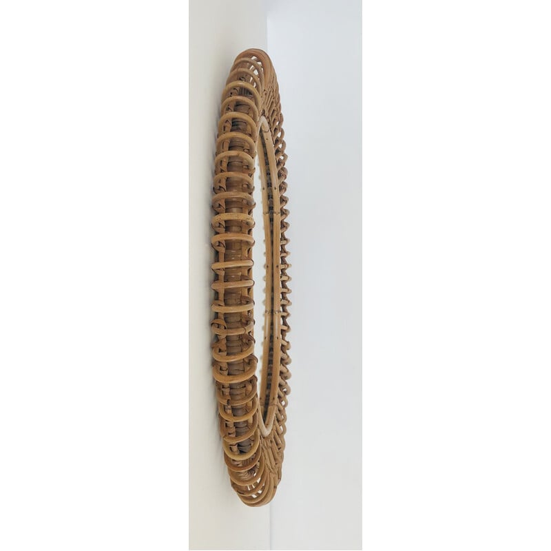 Vintage oval mirror in rattan by Franco Albini, Italy 1950
