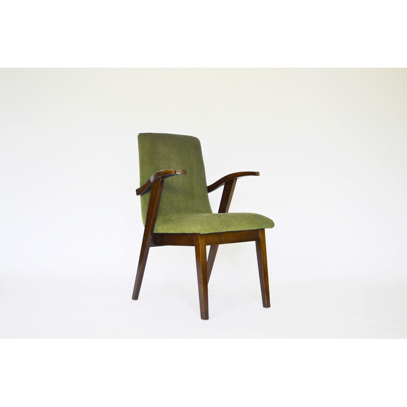 Sillón vintage de terciopelo verde de Mieczysław Puchała, años 50