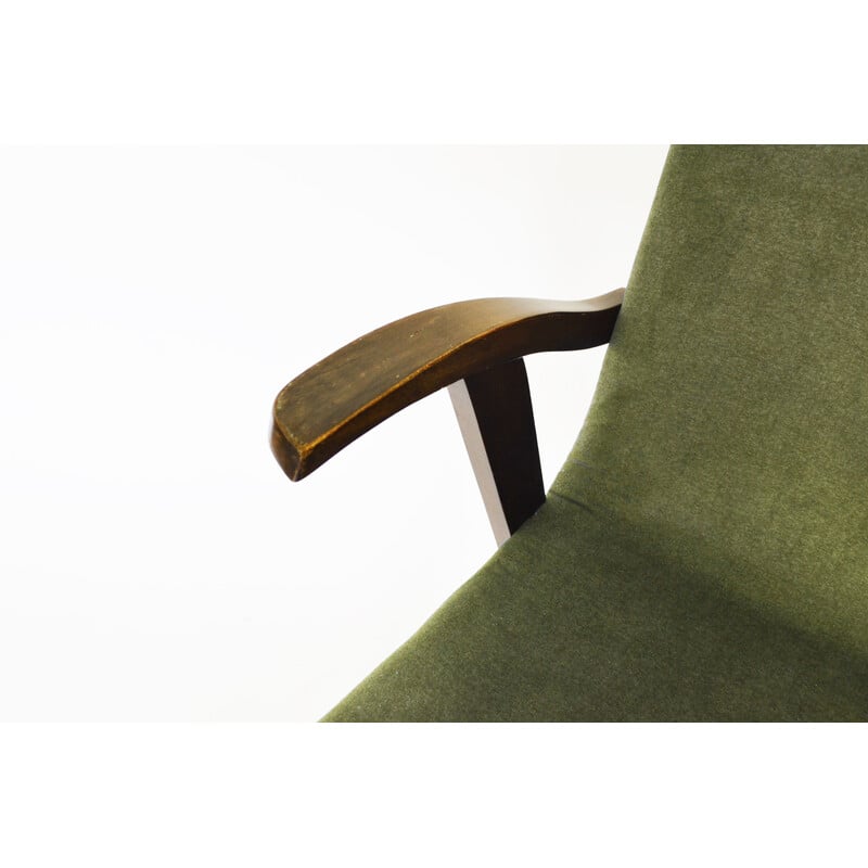 Vintage green velvet armchair by Mieczysław Puchała, 1950s