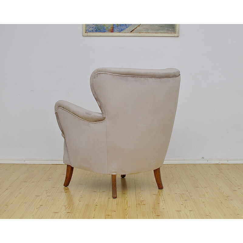 Swedish vintage velvet wingback armchair, 1950s