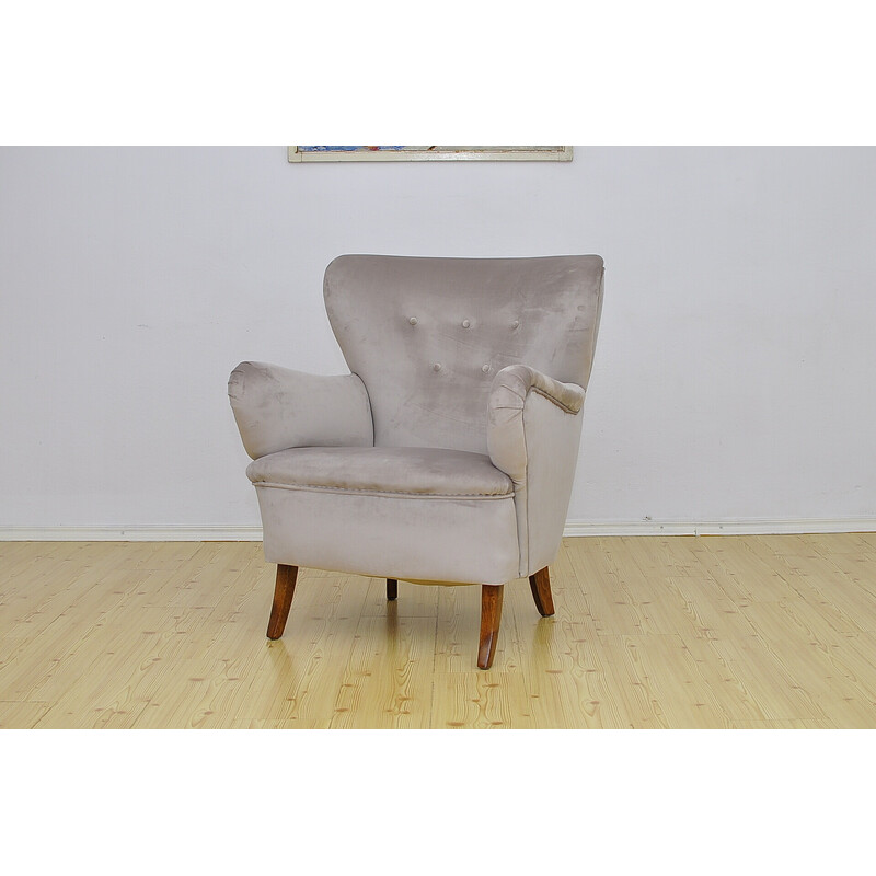 Zweedse vintage fluwelen wingback fauteuil, 1950