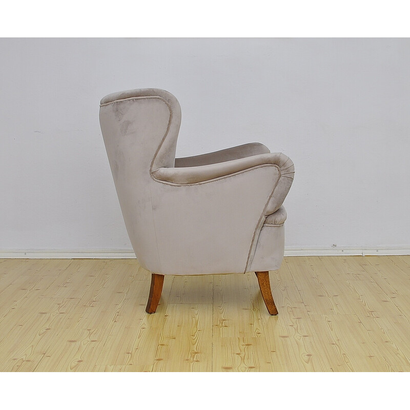 Swedish vintage velvet wingback armchair, 1950s