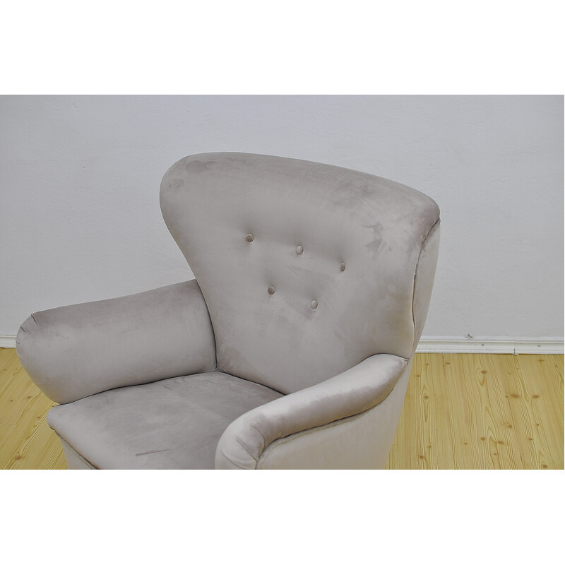 Swedish vintage velvet wingback armchair, 1950s