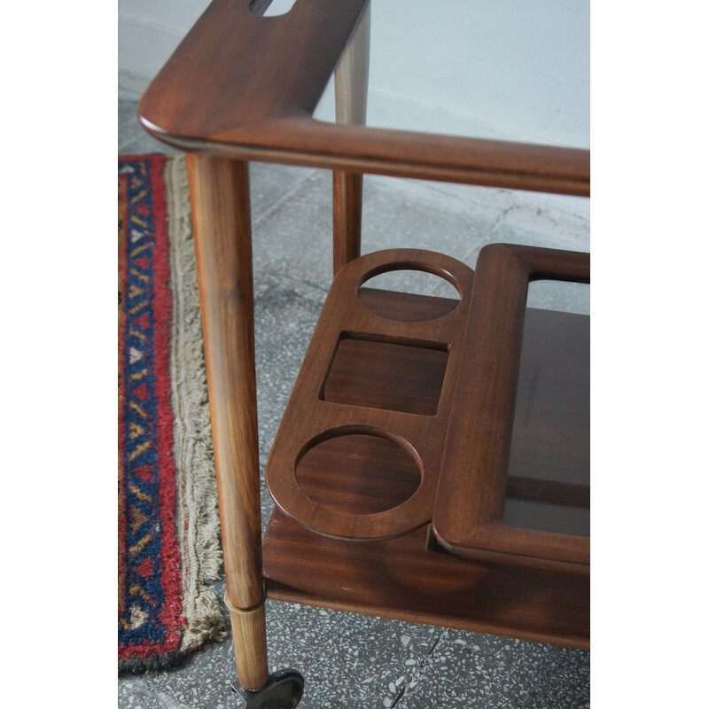 Italian vintage bar trolley with serving tray, 1950s