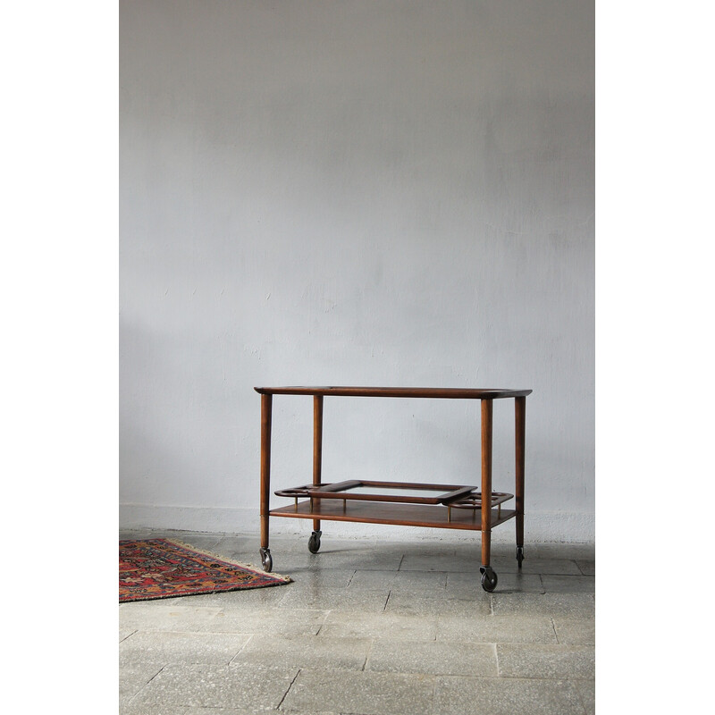 Italian vintage bar trolley with serving tray, 1950s