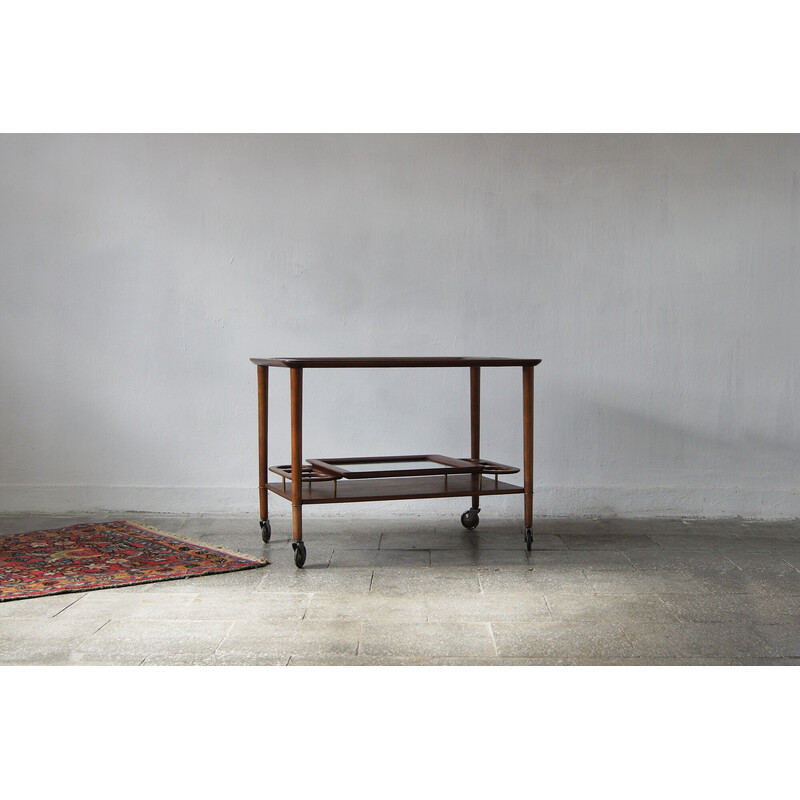 Italian vintage bar trolley with serving tray, 1950s