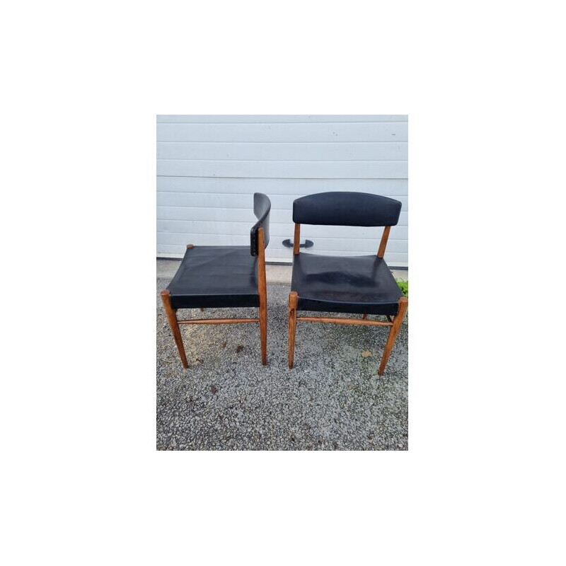 Pair of Scandinavian vintage chairs in black skai and wood, 1960